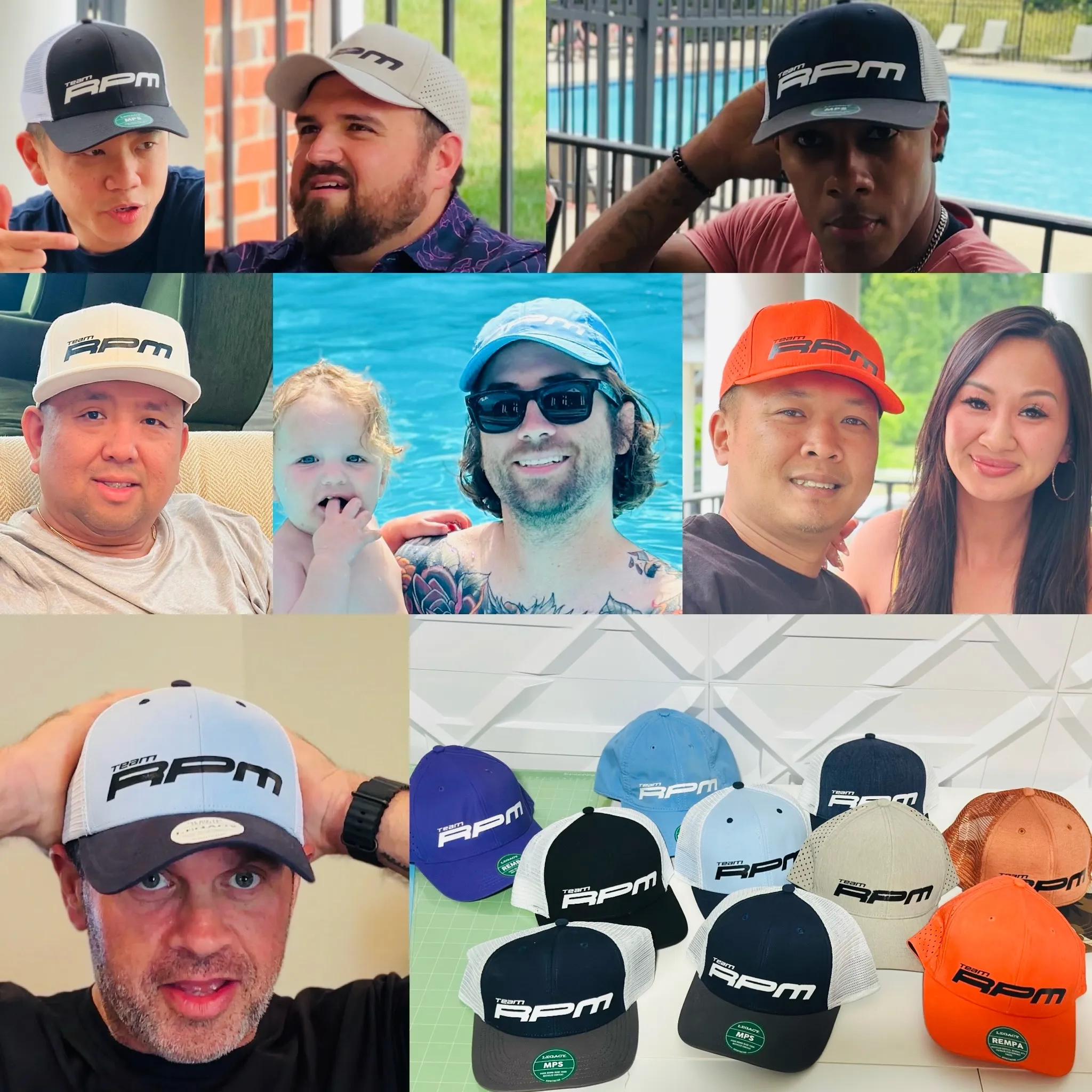 TEAM RPM members and family wearing club hats at events